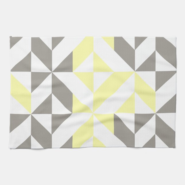 Yellow and Silver Geometric ZigZag Tea Towel (Horizontal)