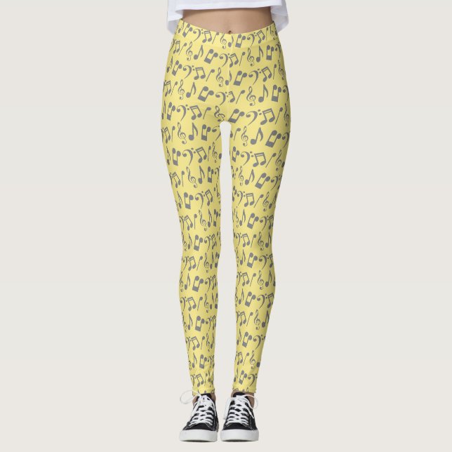 Yellow and Silver Music Notes Leggings (Front)