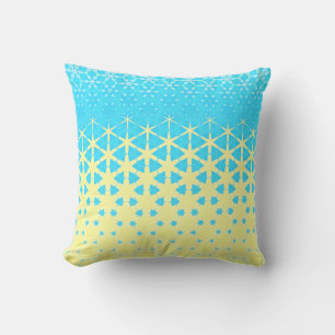Yellow and Sky Blue Geometric Stars and Snowflake Cushion