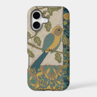 Yellow and Teal Blue Bird Perched on a Branch