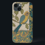 Yellow and Teal Blue Bird Perched on a  Branch iPhone 13 Case<br><div class="desc">This beautiful painting of a yellow and teal blue bird on a branch would fit perfectly to any Zazzle product. The collage-inspired painting by Chariklia Zarris is composed of many different patterns,  flowers and leaves. Get yours today!</div>