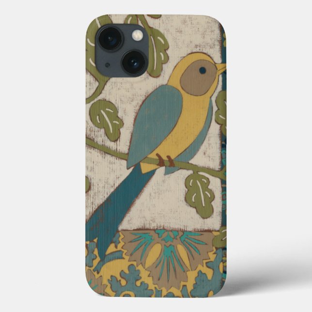 Yellow and Teal Blue Bird Perched on a  Branch Case-Mate iPhone Case (Back)