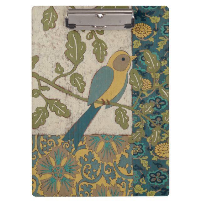 Yellow and Teal Blue Bird Perched on a  Branch Clipboard (Front)
