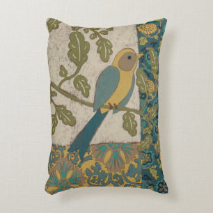 Yellow and Teal Blue Bird Perched on a Branch Decorative Cushion