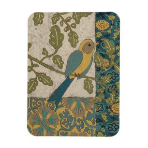 Yellow and Teal Blue Bird Perched on a  Branch Magnet