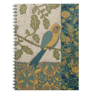 Yellow and Teal Blue Bird Perched on a  Branch Notebook