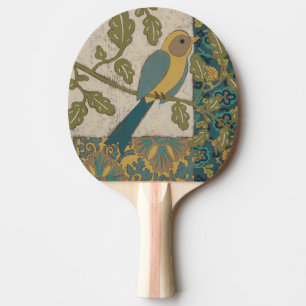 Yellow and Teal Blue Bird Perched on a  Branch Ping Pong Paddle