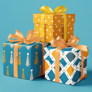 Yellow and Teal blue ties set of 3 Wrapping Paper Sheet