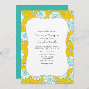 Yellow and Teal Floral Wedding Invitation