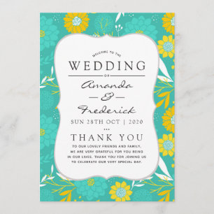 Yellow and Teal Floral Wedding Program