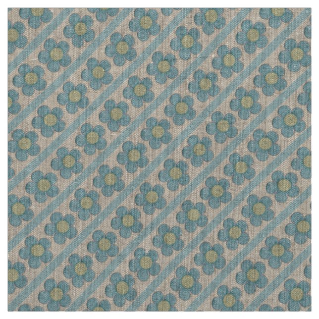 Yellow and Teal Flowers Fabric (Swatch)