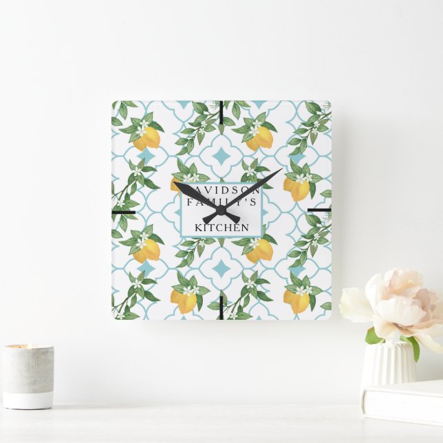 Yellow and Teal Lemons Citrus Kitchen Wall Clock (Home)