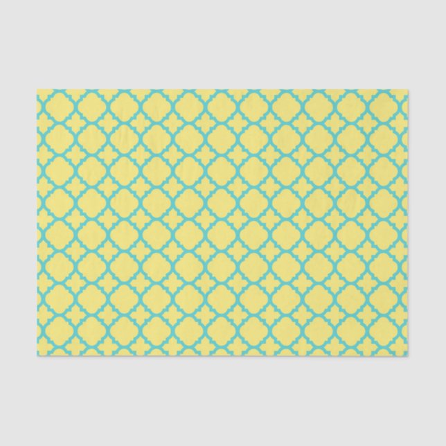 Yellow and Teal Maroccan Quatrefoil Pattern Tissue Paper (Front)