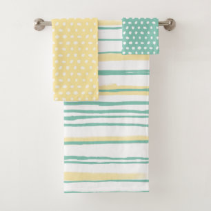 Yellow and Teal Patterns Bath Towel Set