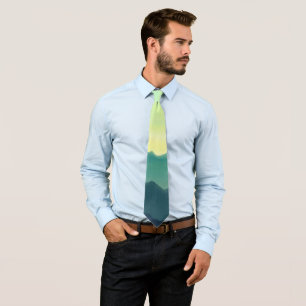 Yellow and Teal Watercolor Mountains Tie