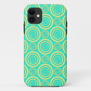Yellow and Turquoise Geometric Circles Pattern iPhone 11 Case