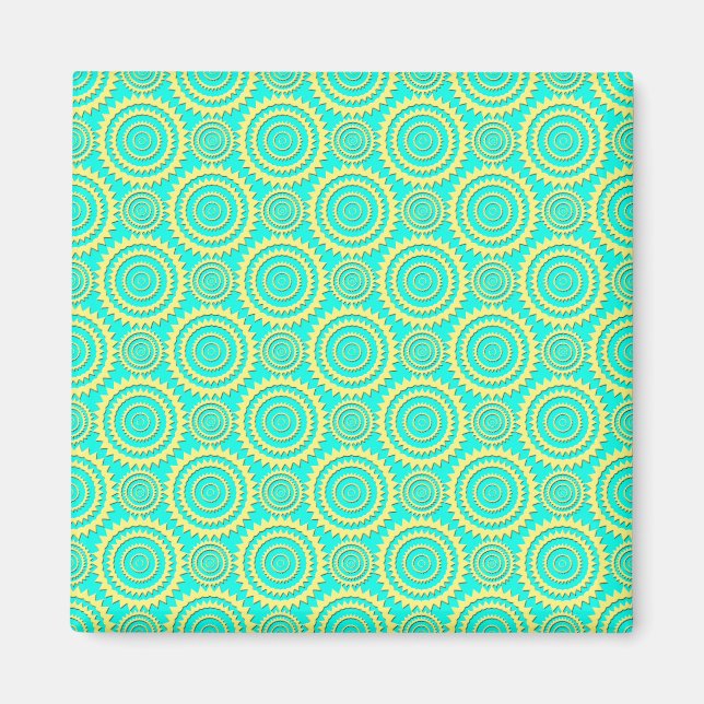 Yellow and Turquoise Geometric Circles Pattern Magnet (Front)