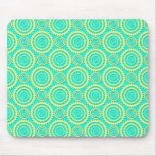 Yellow and Turquoise Geometric Circles Pattern Mouse Pad