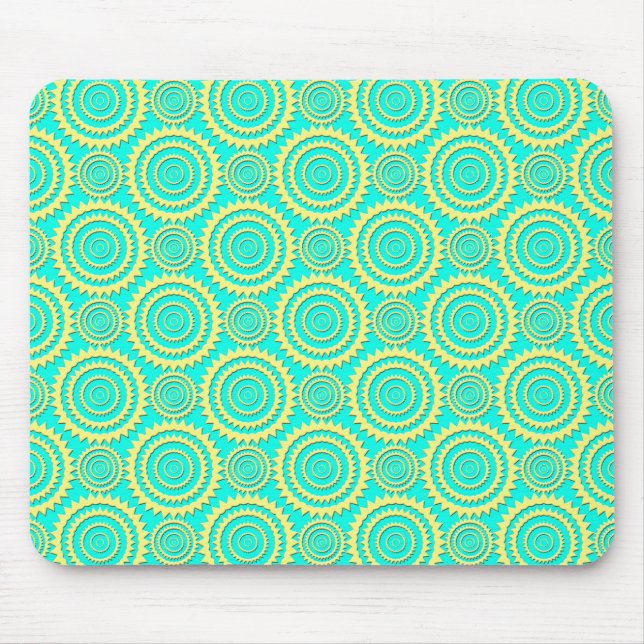 Yellow and Turquoise Geometric Circles Pattern Mouse Pad (Front)
