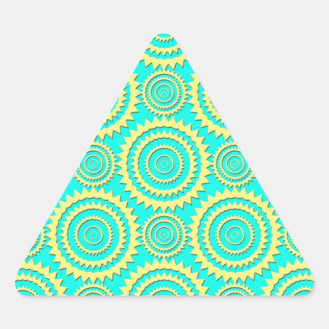 Yellow and Turquoise Geometric Circles Pattern Triangle Sticker (Front)