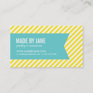 Yellow and Turquoise Modern Stripes & Ribbon Business Card