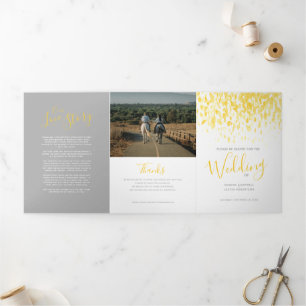 Yellow and white abstract art wedding ceremony Tri-Fold programme