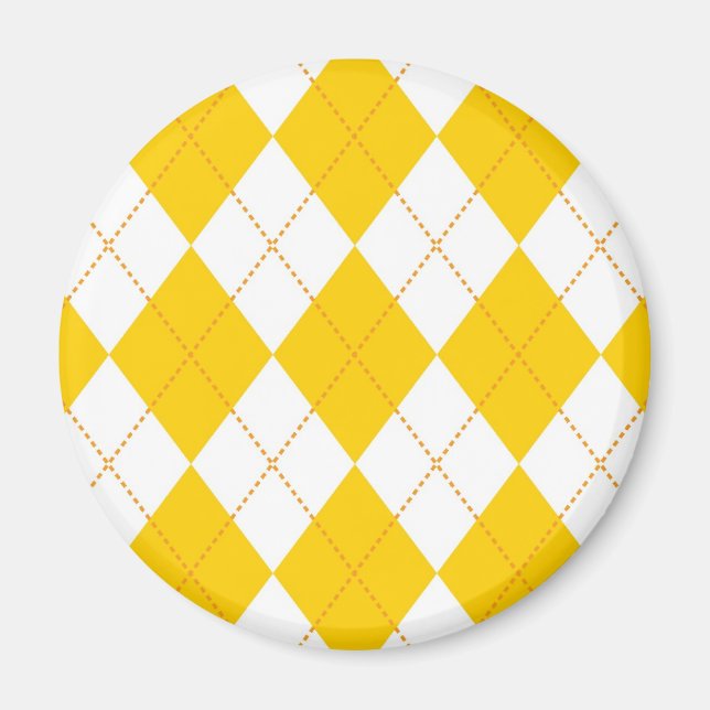 Yellow and White Argyle Pattern Magnet (Front)
