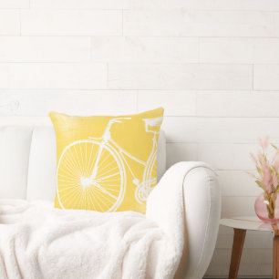 Yellow and White Bicycle Pillow
