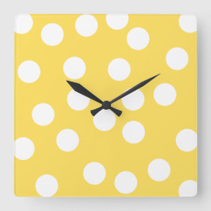 Yellow and White Big Dot Pattern. Square Wall Clock