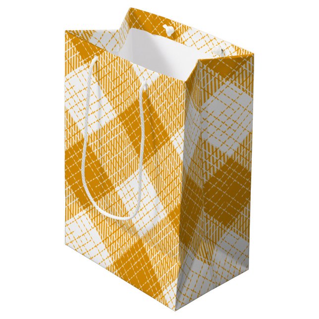 Yellow and White Bold Checkered Plaid Design  Medium Gift Bag (Creator Uploaded)
