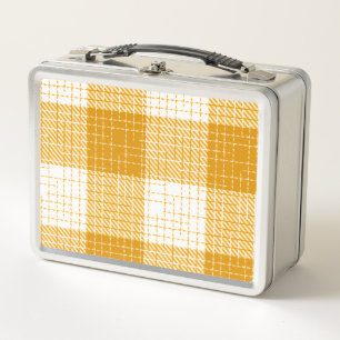 Yellow and White Bold Checkered Plaid Design Metal Lunch Box