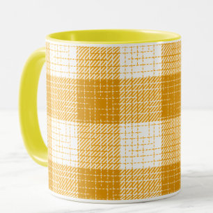 Yellow and White Bold Checkered Plaid Design Mug