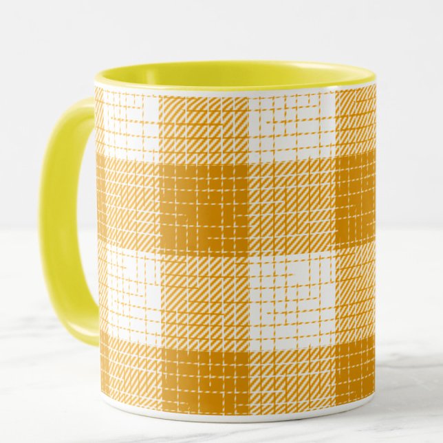 Yellow and White Bold Checkered Plaid Design  Mug (Creator Uploaded)