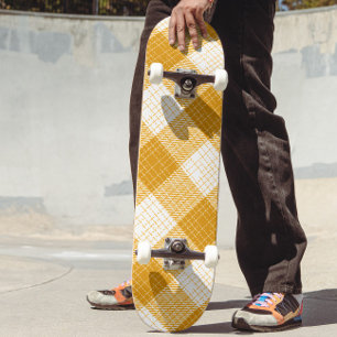 Yellow and White Bold Checkered Plaid Design  Skateboard