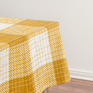 Yellow and White Bold Checkered Plaid Design  Tablecloth