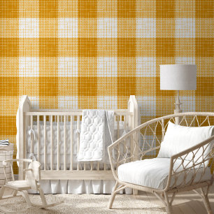 Yellow and White Bold Checkered Plaid Design Wallpaper