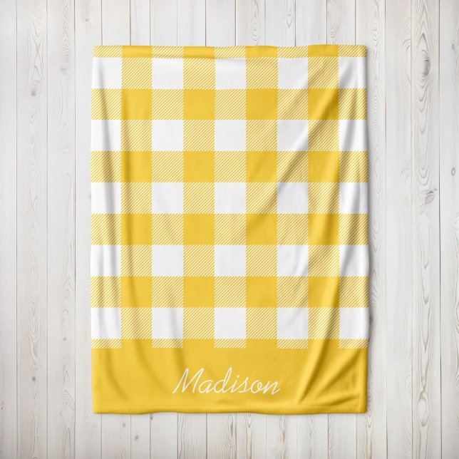 Yellow and White Buffalo Check Monogram Fleece Blanket (Creator Uploaded)