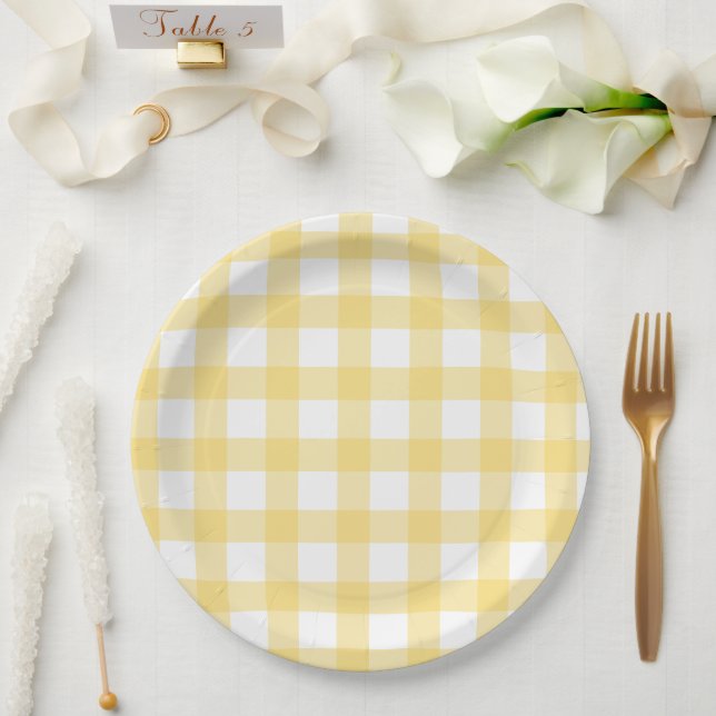 Yellow and White Buffalo Check Paper Plate (Wedding)