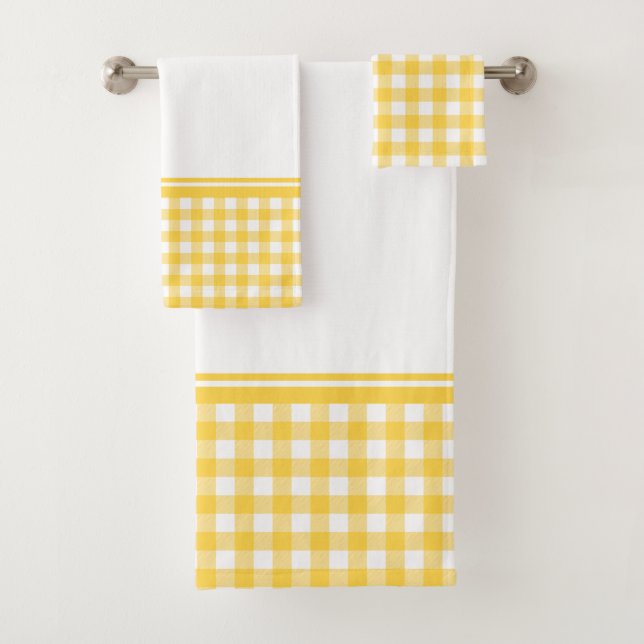 Yellow and White Buffalo Plaid Bath Towel Set (Insitu)