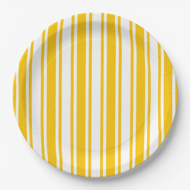 Yellow and white candy stripes paper plate (Front)