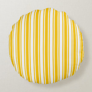 Yellow and white candy stripes round cushion