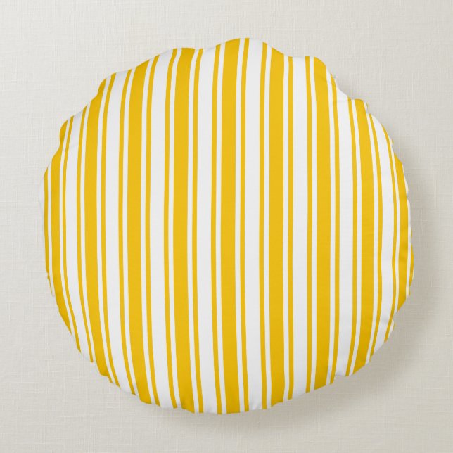 Yellow and white candy stripes round cushion (Back)