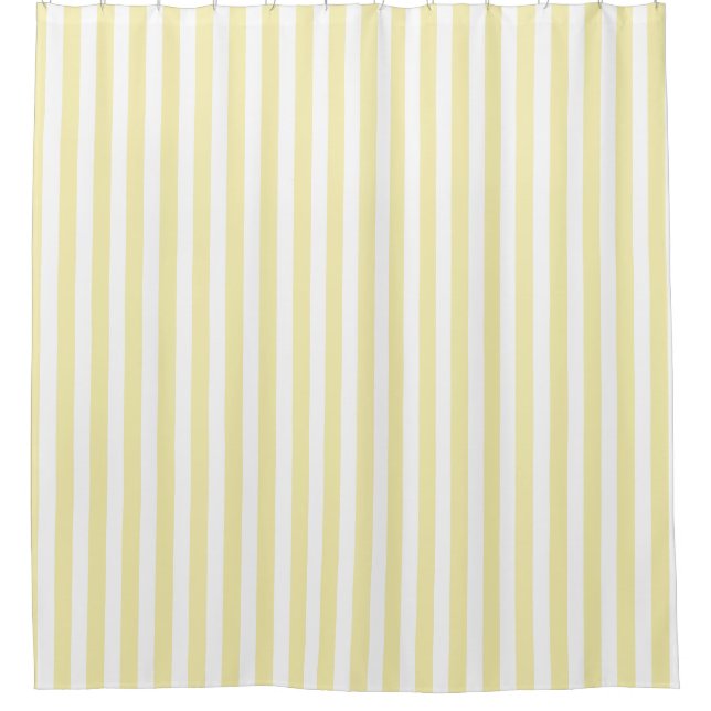 Yellow and white candy stripes shower curtain (Front)