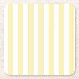 Yellow and white candy stripes square paper coaster