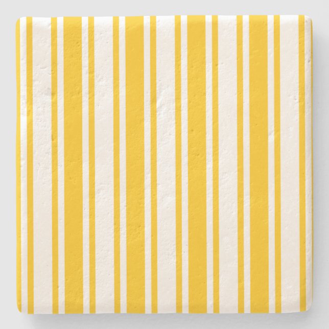 Yellow and white candy stripes stone coaster (Front)