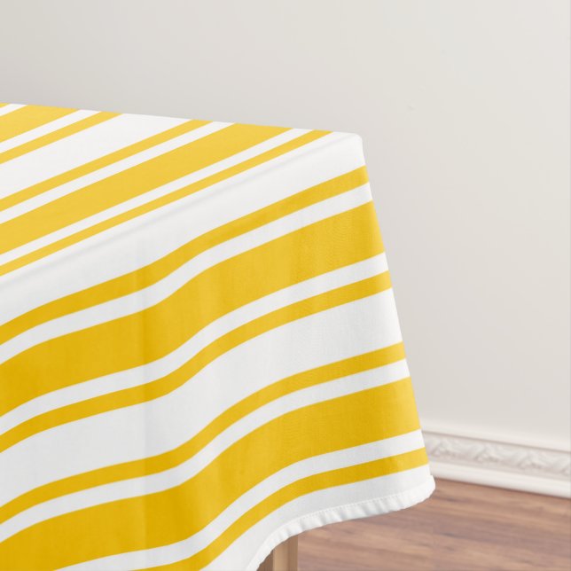 Yellow and white candy stripes tablecloth (In Situ)