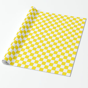 Yellow and White Chequered Board Pattern Wrapping Paper