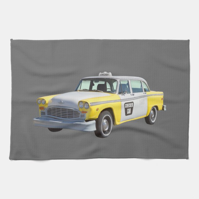 Yellow and White Chequered Taxi Cab Tea Towel (Horizontal)