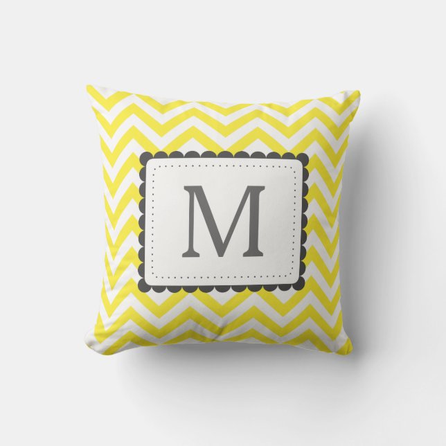 Yellow And White Chevron Custom Monogram Cushion (Front)