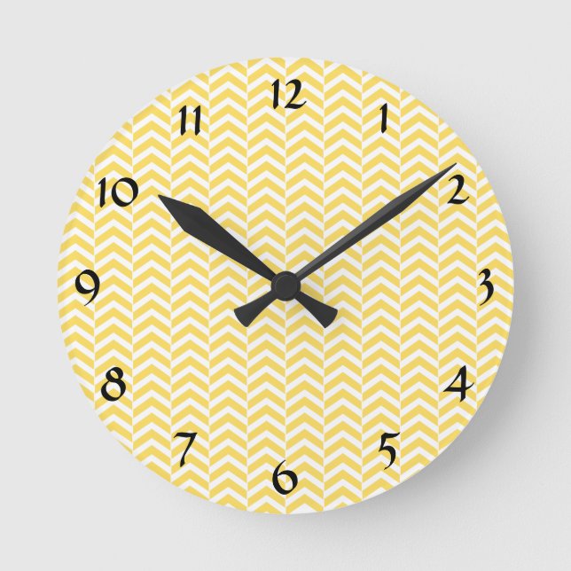 Yellow and White Chevron Pattern Round Clock (Front)